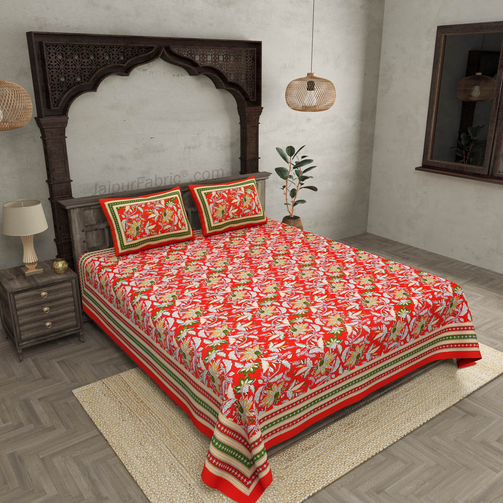 Ferns Petals Red Double Bedsheet