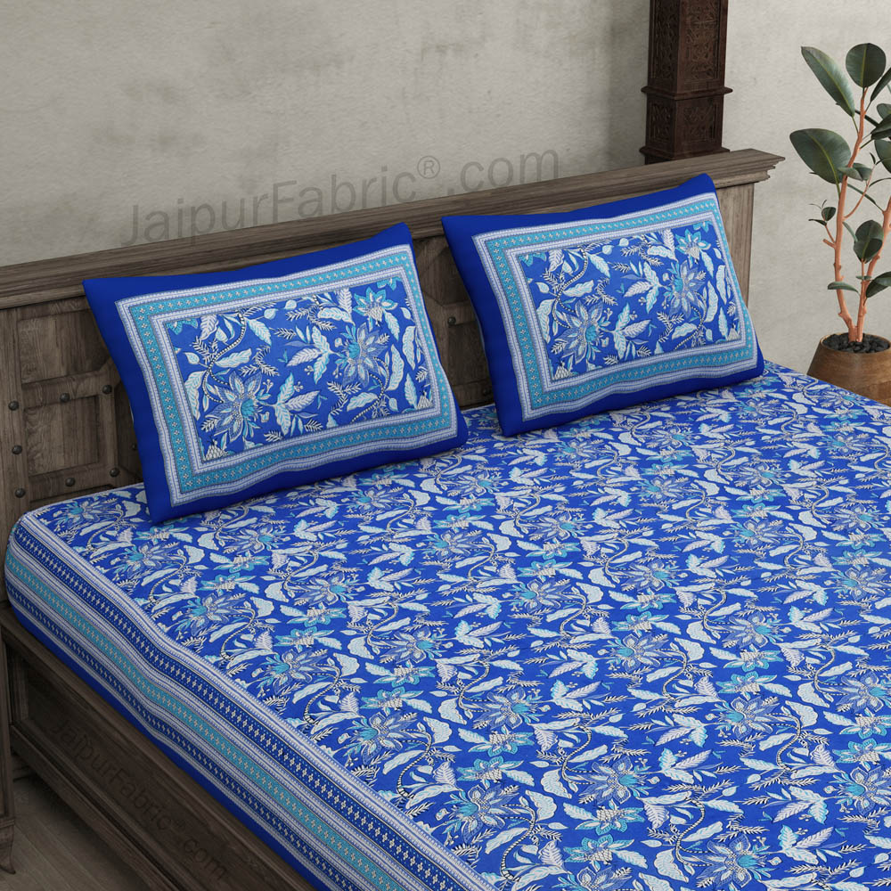 Ferns Petals Blue Double Bedsheet