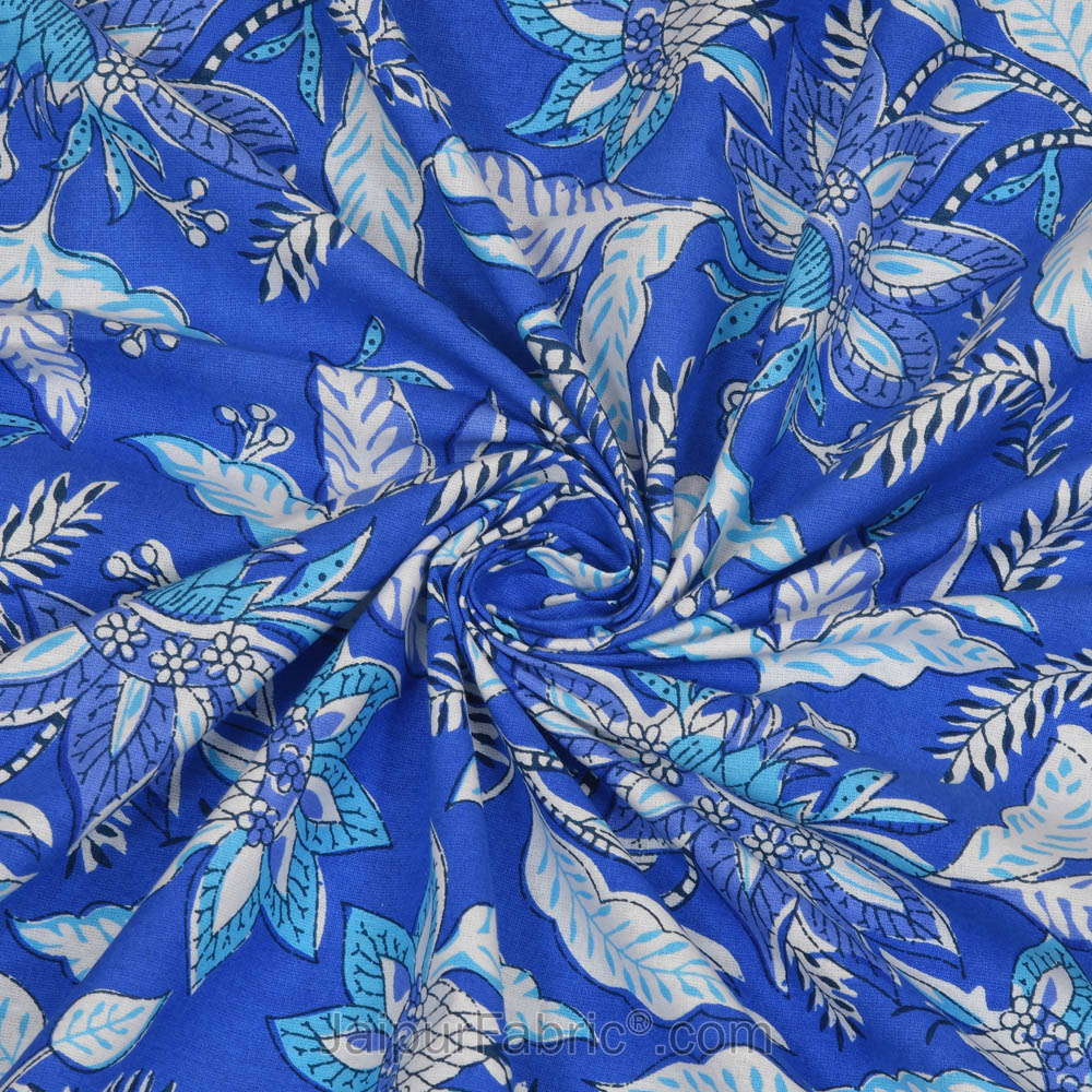 Ferns Petals Blue Double Bedsheet