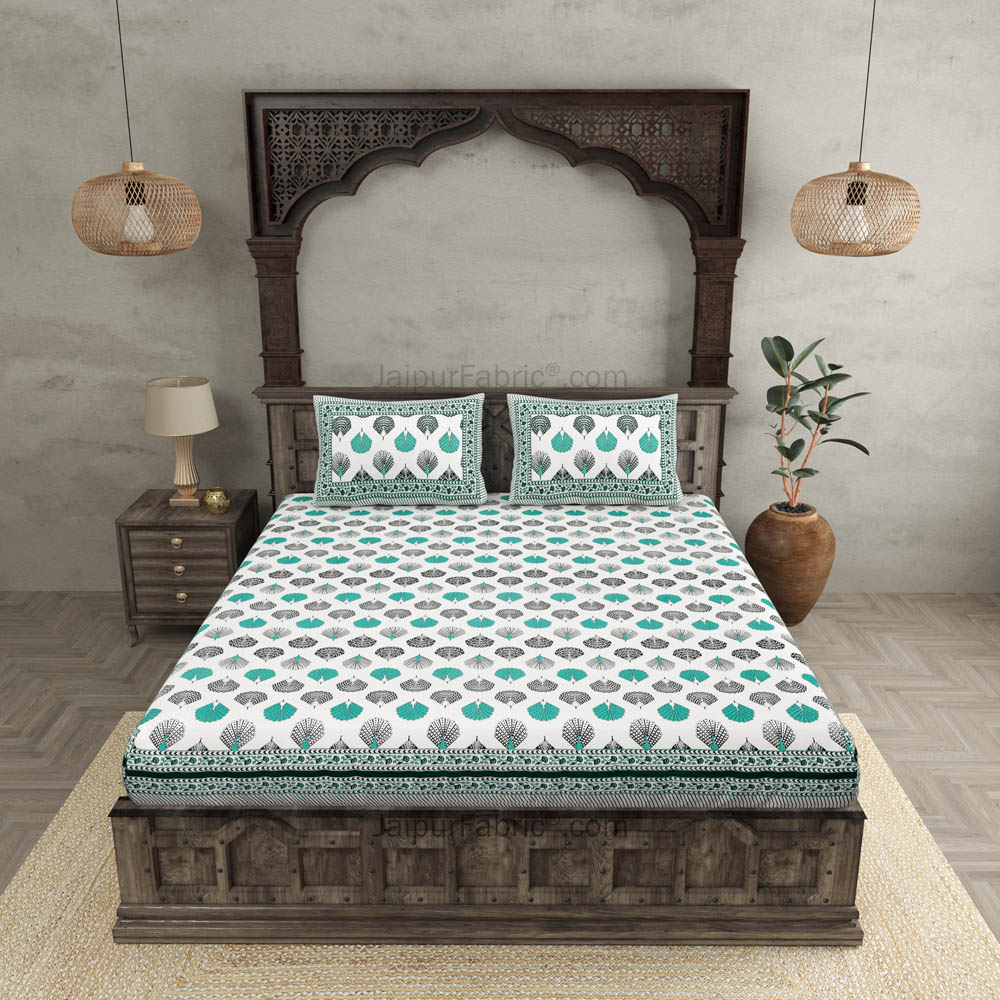 Morr Pankh Green Double Bedsheet