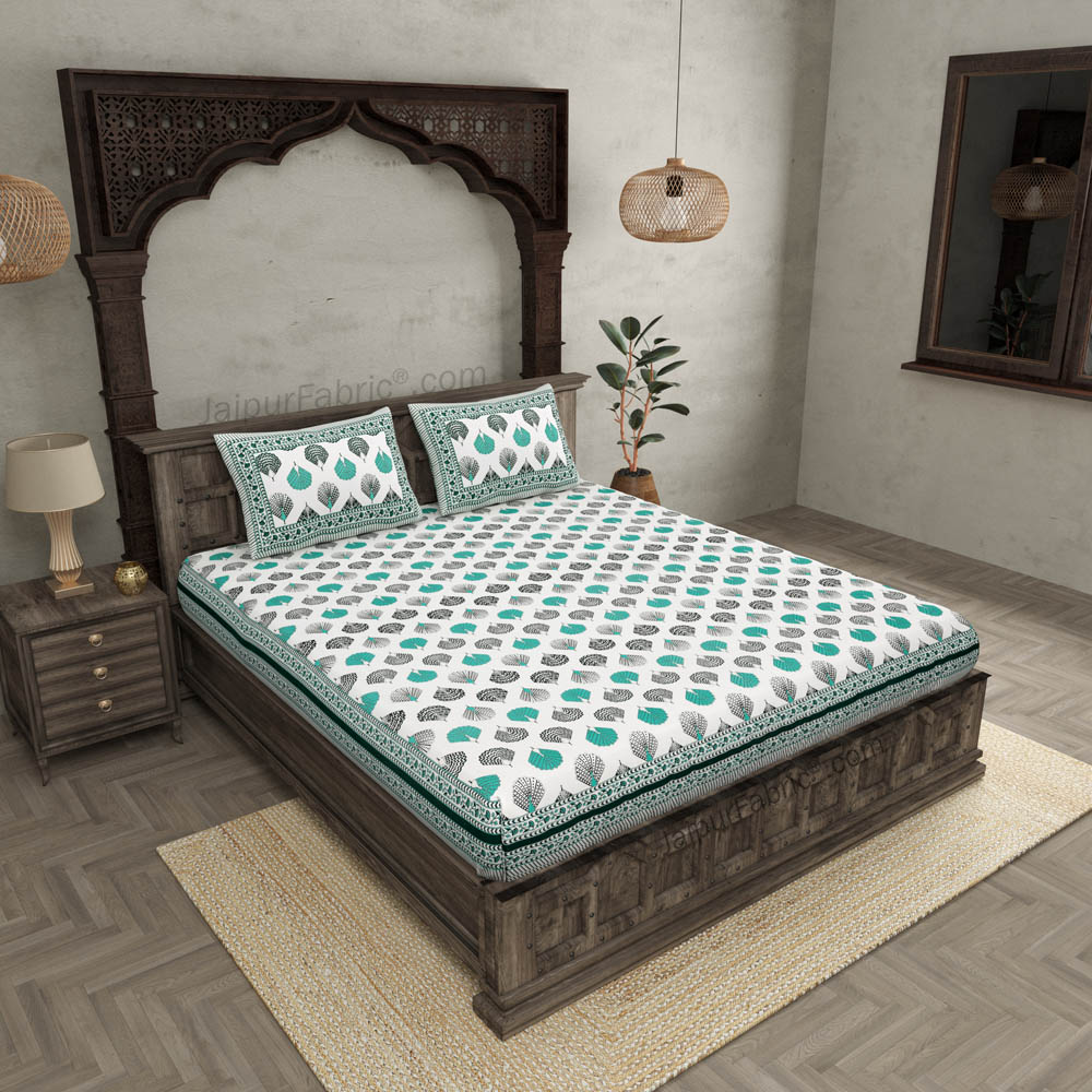 Morr Pankh Green Double Bedsheet