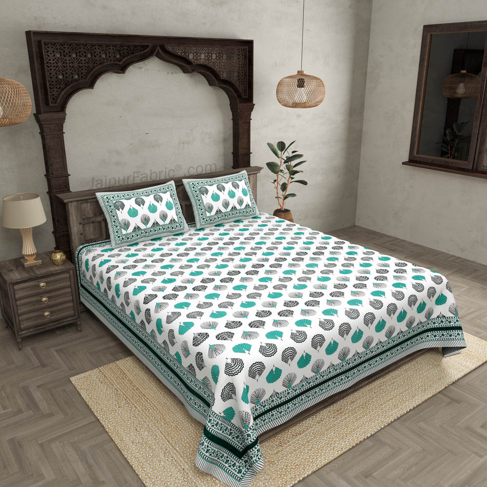 Morr Pankh Green Double Bedsheet