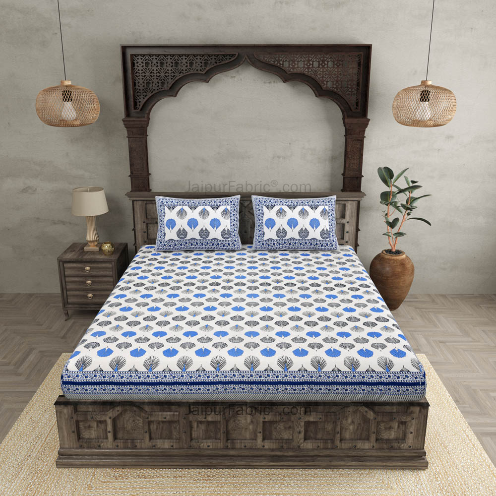 Morr Pankh Blue Double Bedsheet