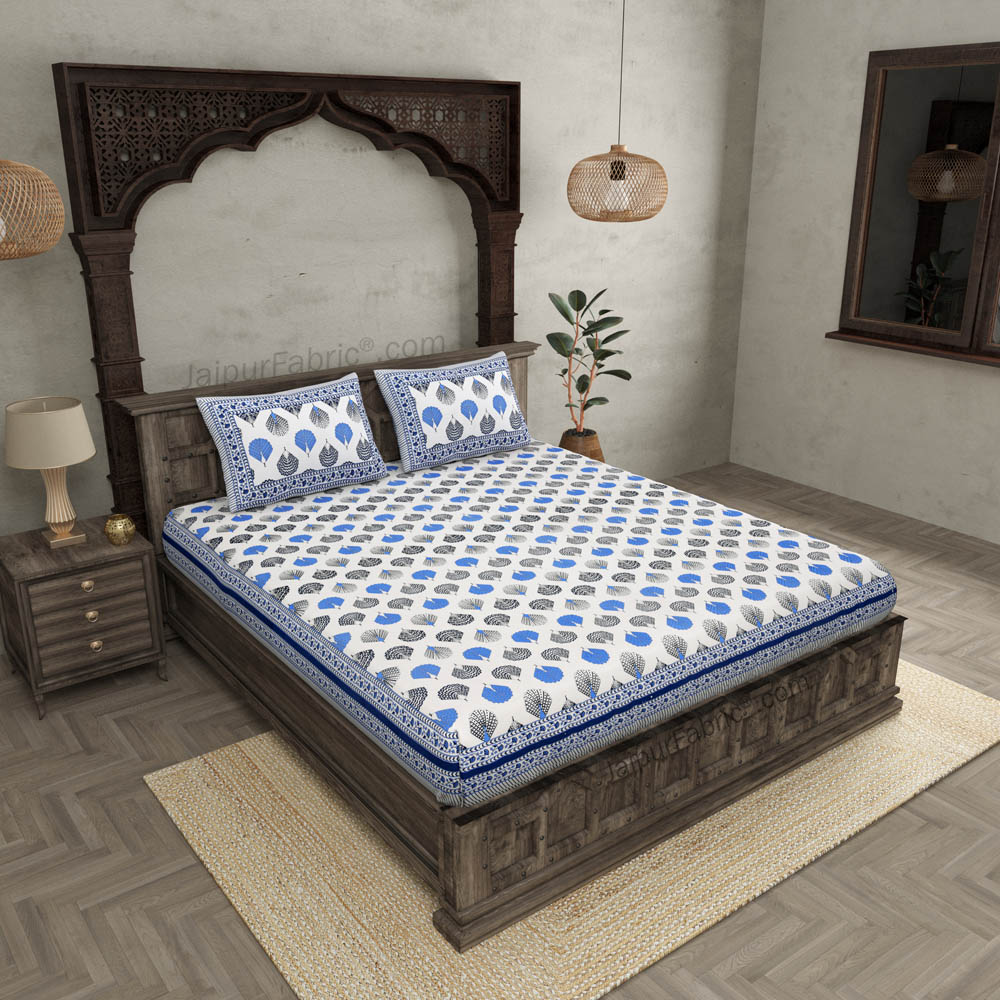 Morr Pankh Blue Double Bedsheet