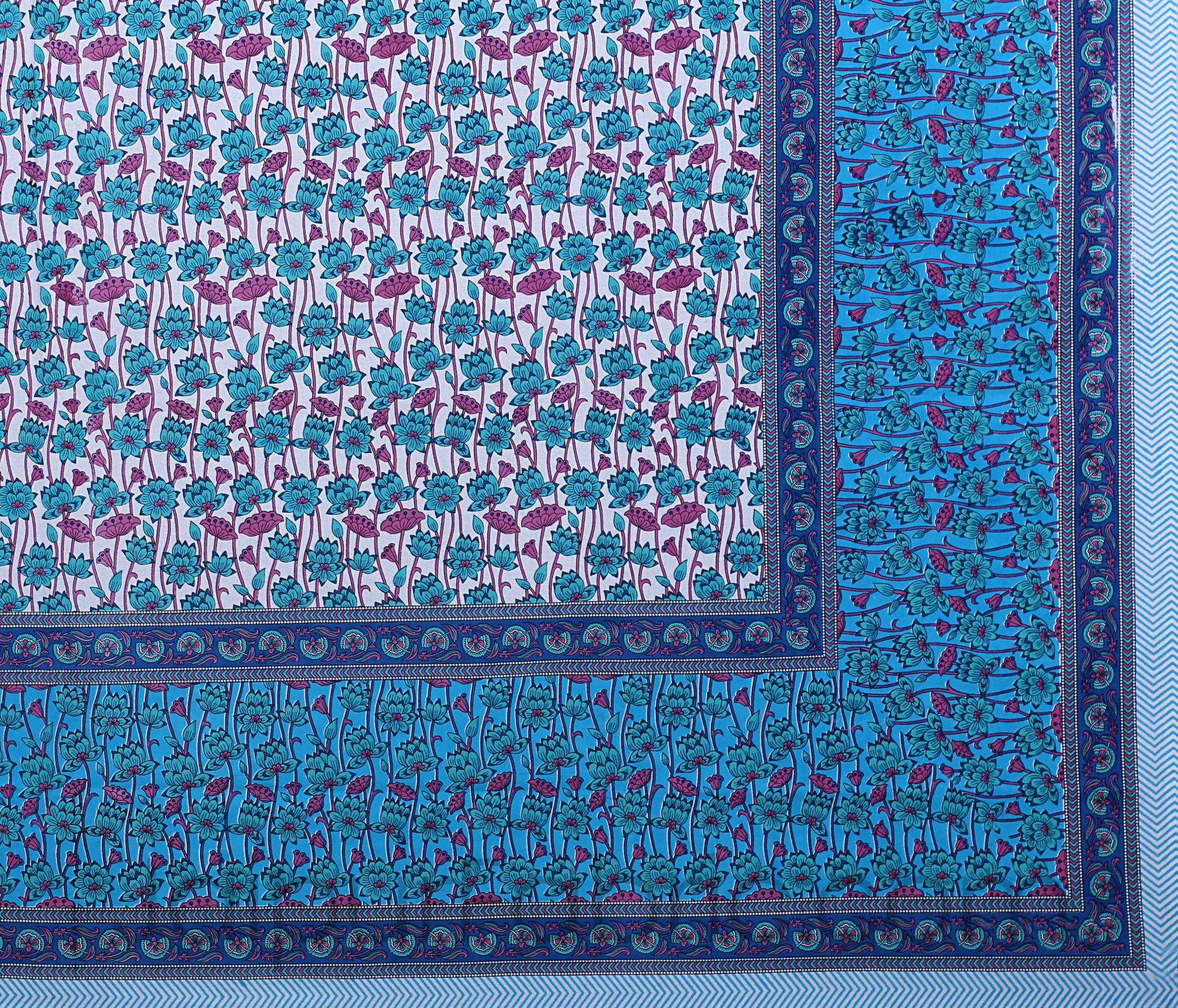 Fresh Garden Blue Pink Double Bedsheet