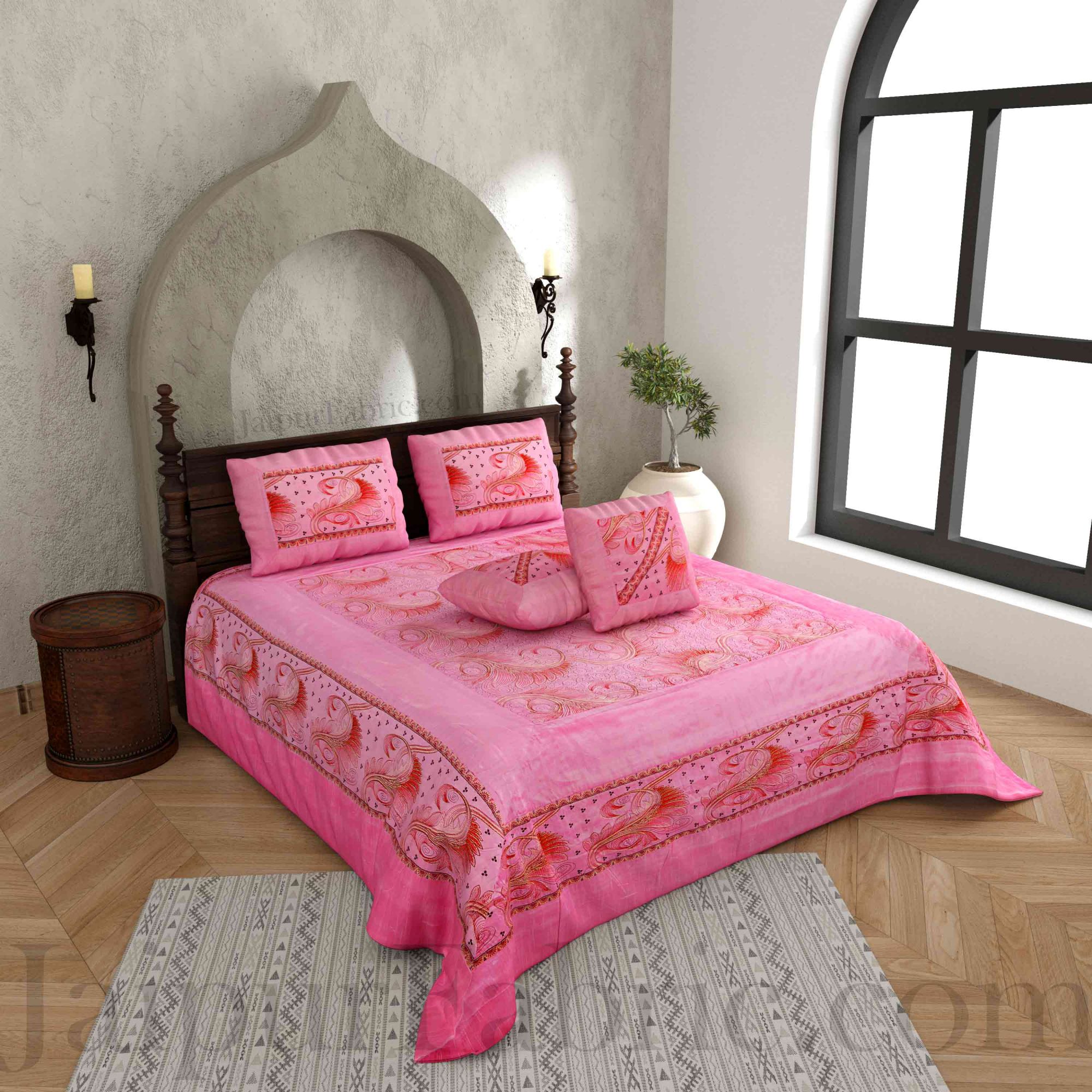 Silk Bed Sheet  Pink Color With Lace Work Superfine bed cover