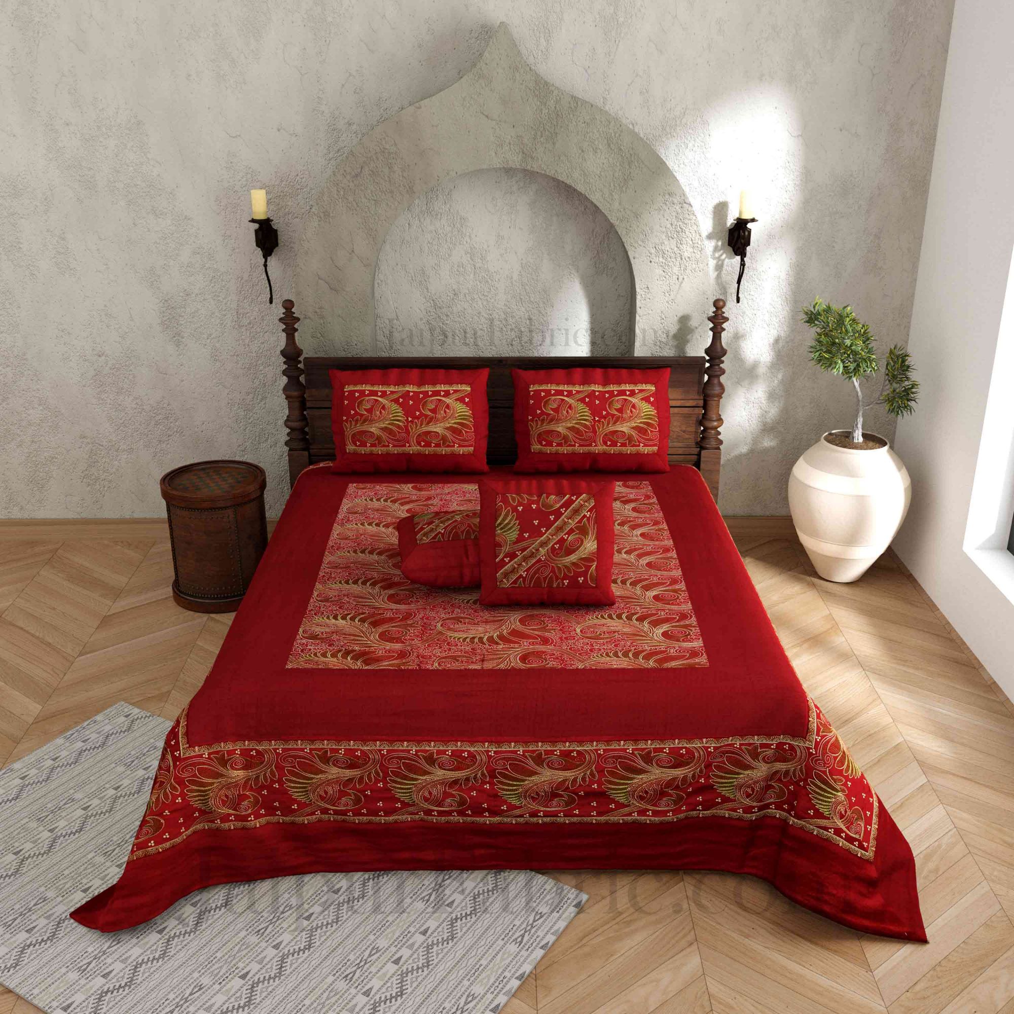 Silk Bed Sheet  Maroon Color With Lace Work Superfine bed cover