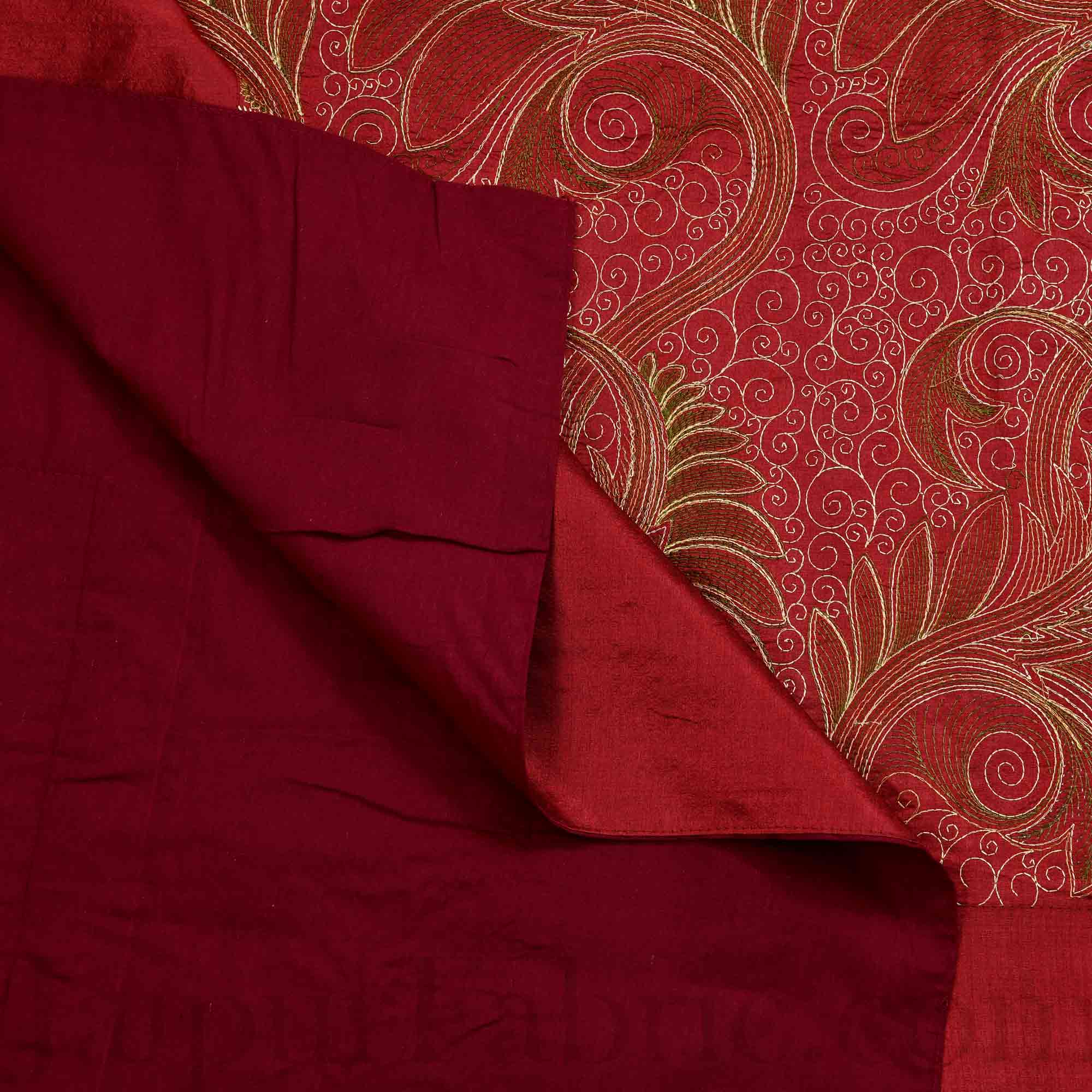 Silk Bed Sheet  Maroon Color With Lace Work Superfine bed cover