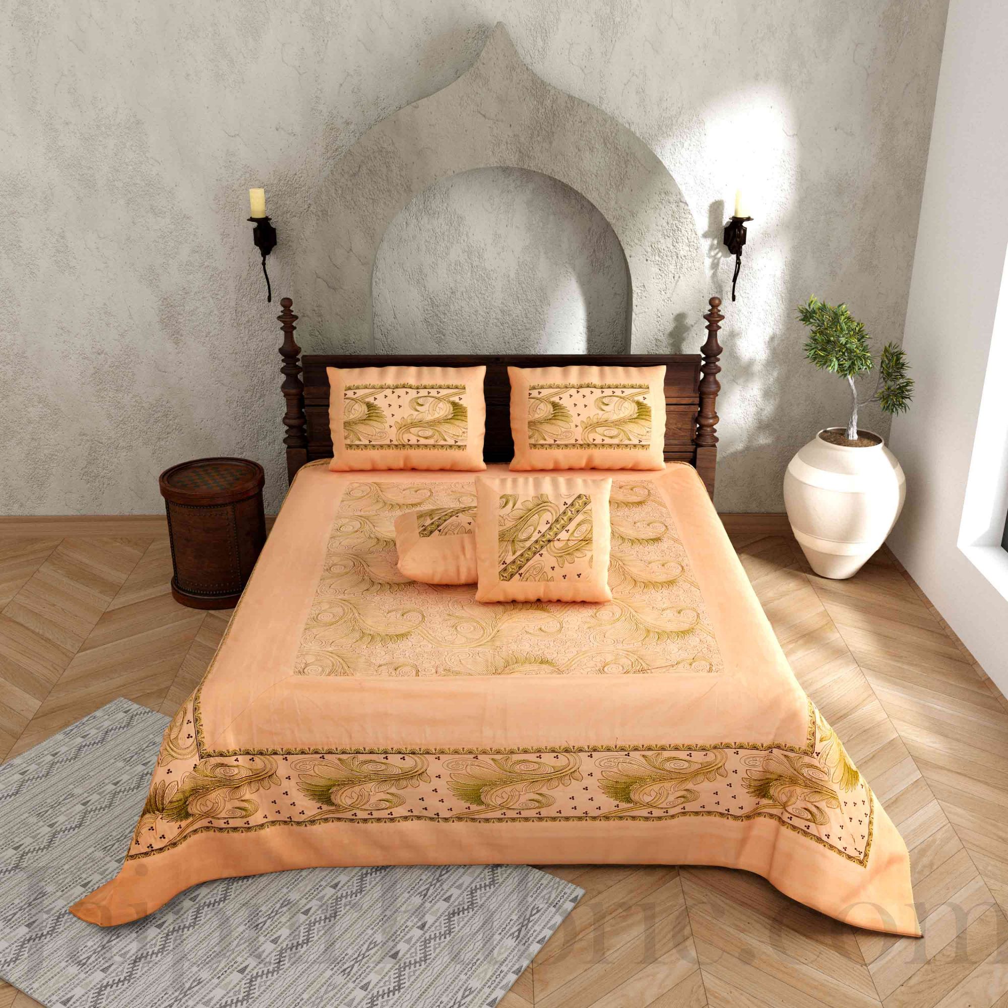 Silk Bed Sheet  Cream Color With Lace Work Superfine bed cover