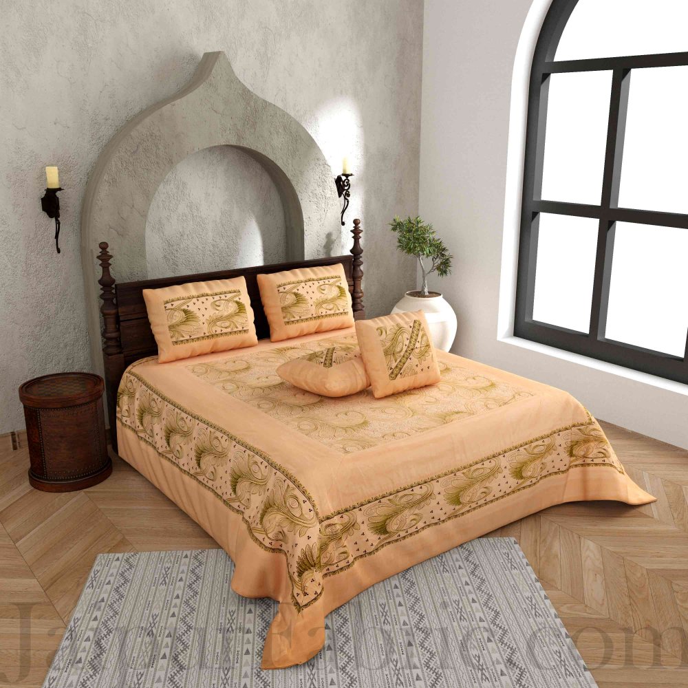 Silk Bed Sheet  Cream Color With Lace Work Superfine bed cover