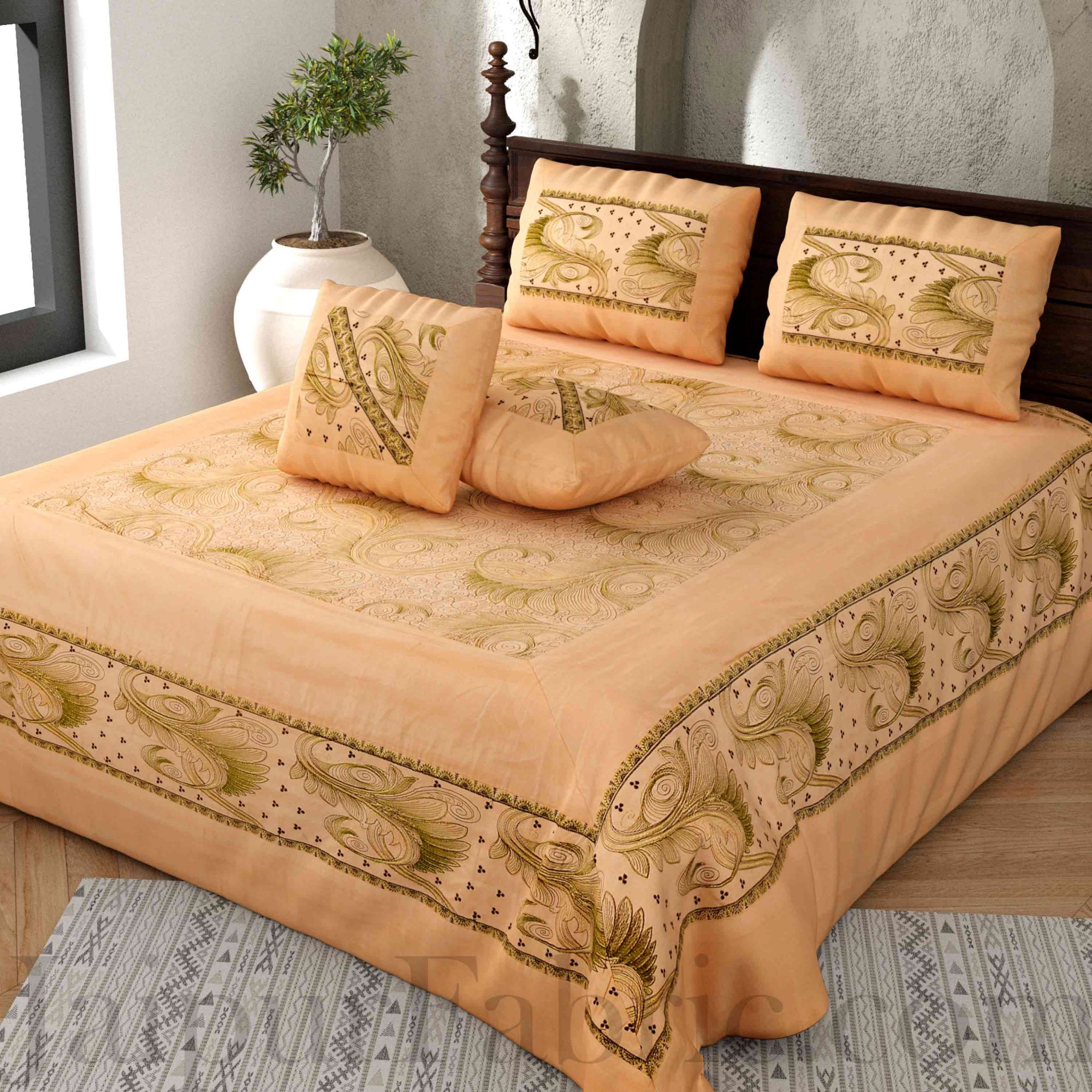 Silk Bed Sheet  Cream Color With Lace Work Superfine bed cover