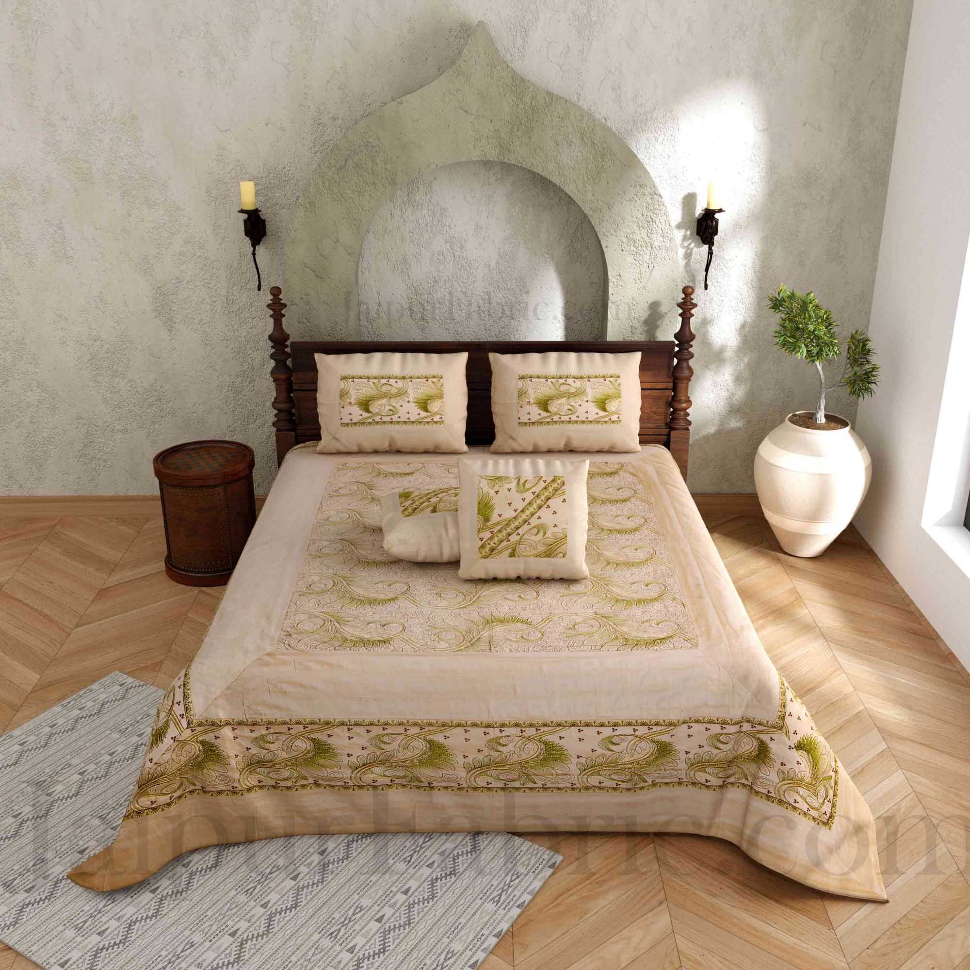 Silk Bed Sheet  White Color With Lace Work Superfine bed cover