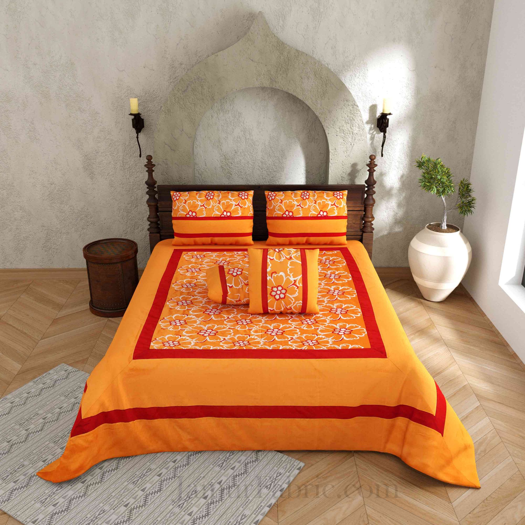 Yellow Zari Luxurious Embroidered Work Floral Superfine Silk Double BedCover