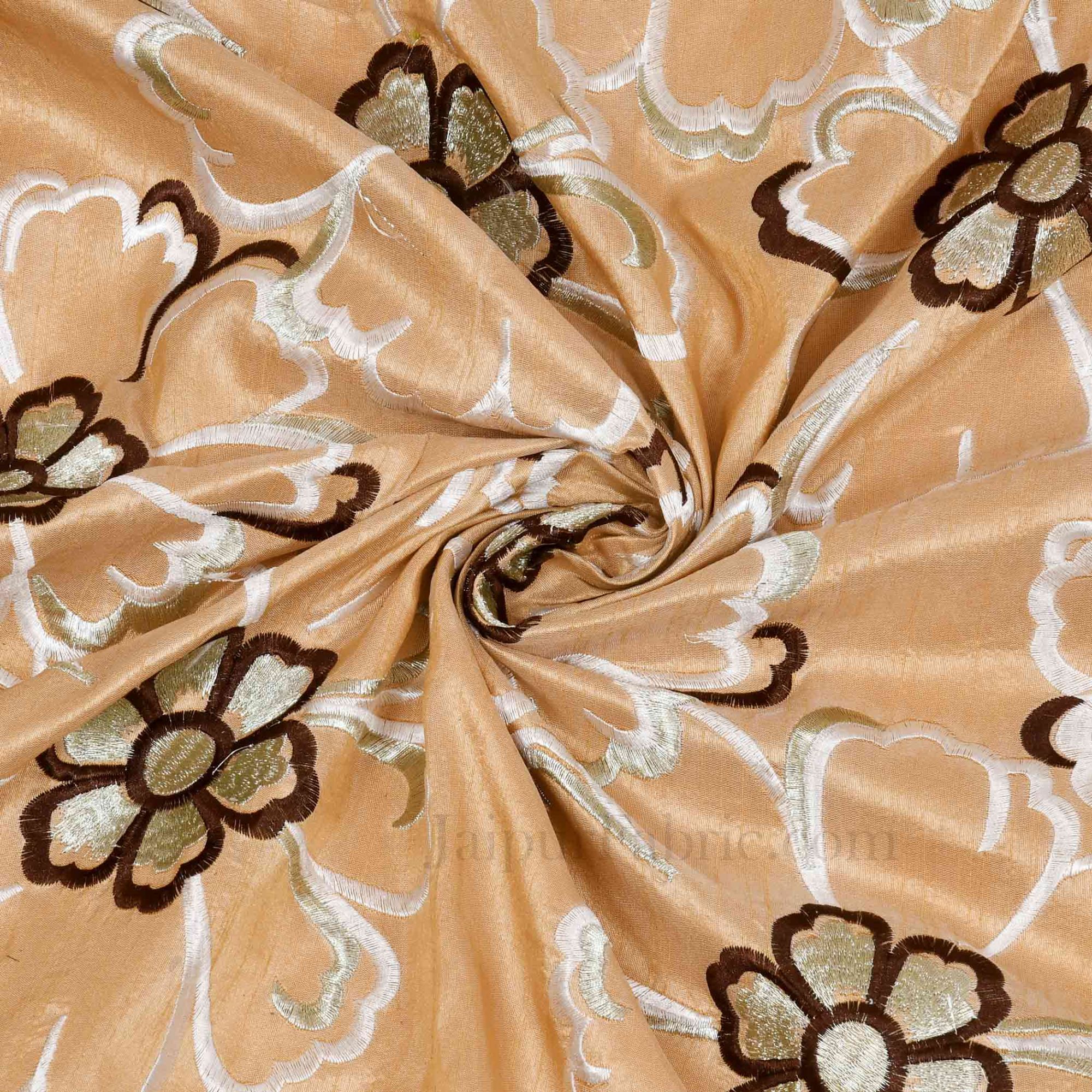 Brown Zari Luxurious Embroidered Work Floral Superfine Silk Double BedCover