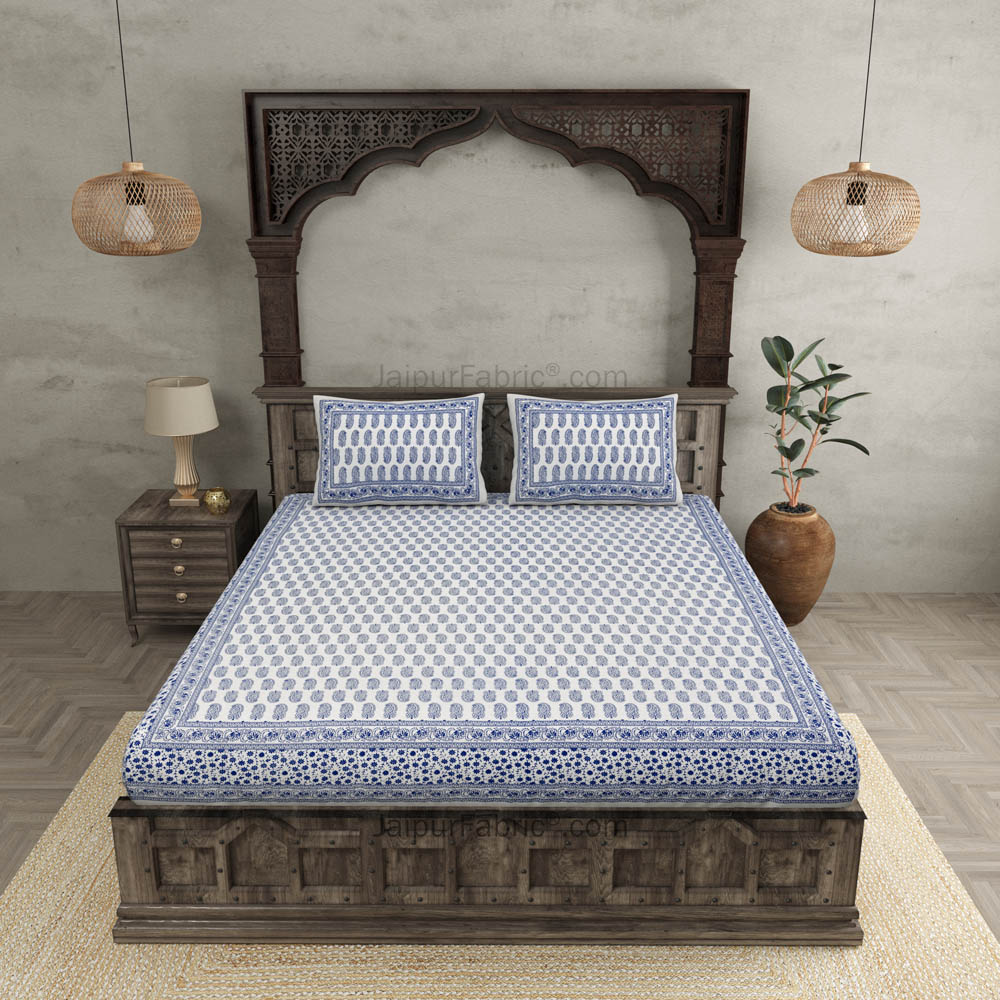 Charming Paisley Navy Blue Double Bedsheet  Soft Cotton