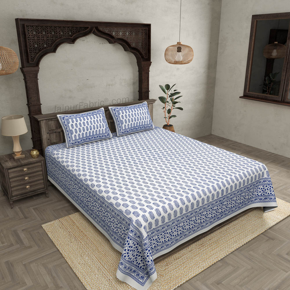 Charming Paisley Navy Blue Double Bedsheet  Soft Cotton