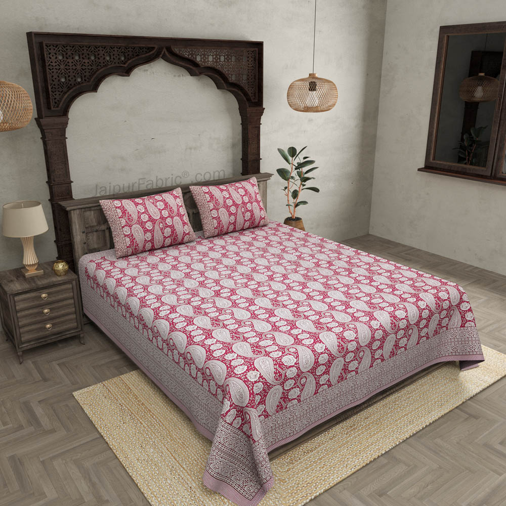 Beautiful Pink Artistic Paisley Double Bedsheet