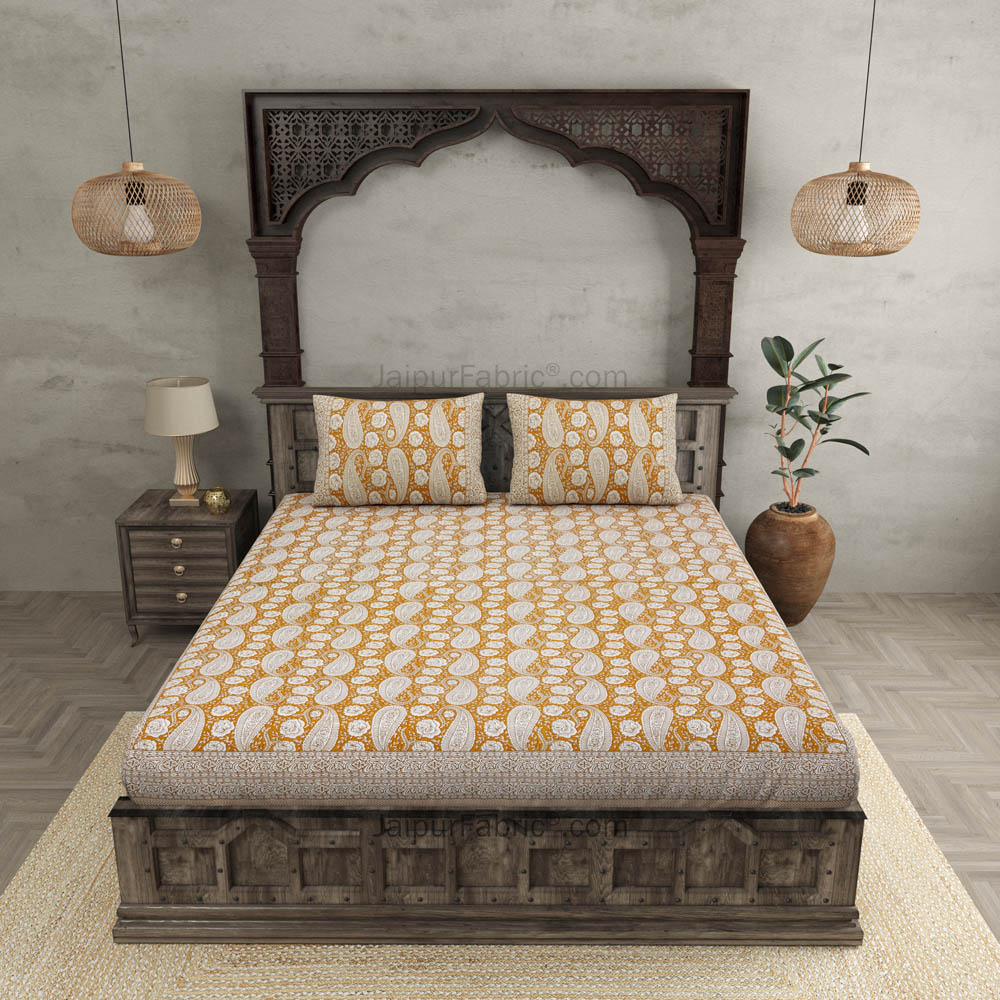 Buautiful Mustard Artistic Paisley Double Bedsheet