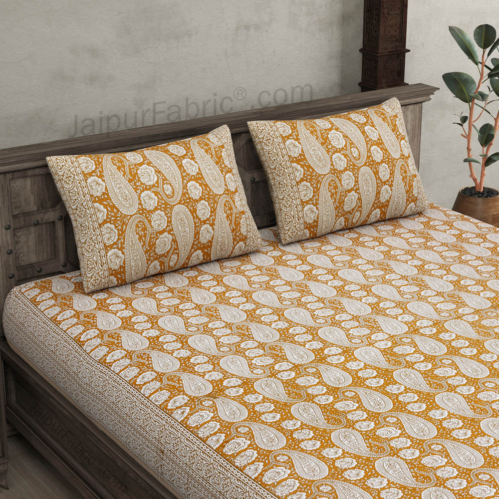 Buautiful Mustard Artistic Paisley Double Bedsheet