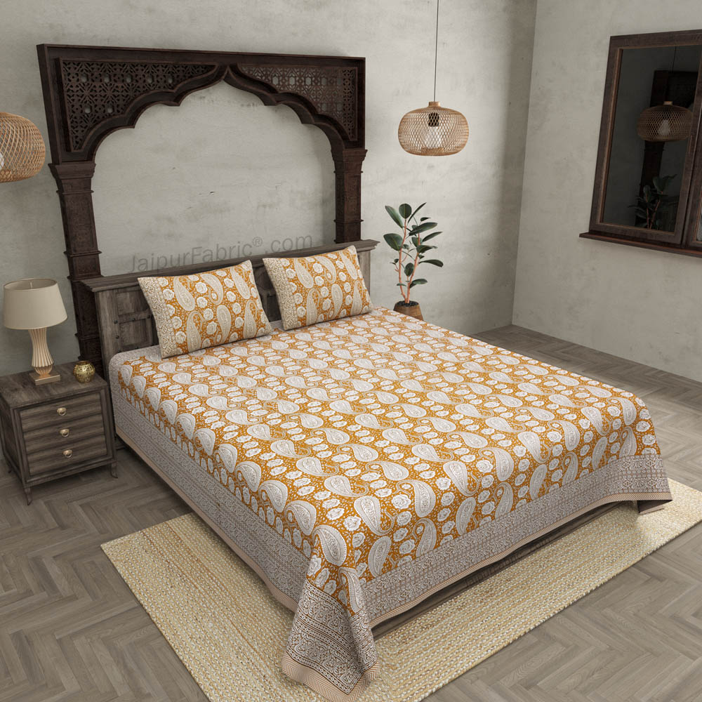 Buautiful Mustard Artistic Paisley Double Bedsheet