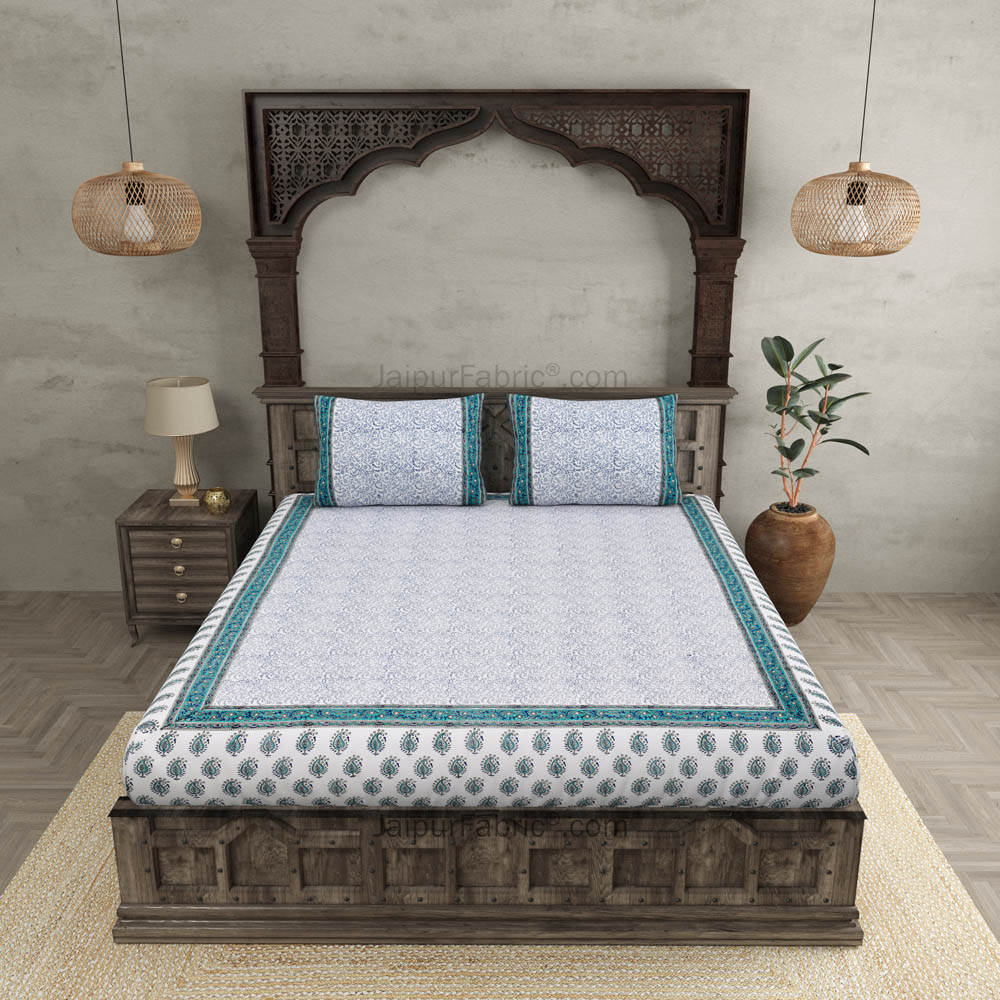 The Blue Opulence Hand Block Print Double Bedsheet