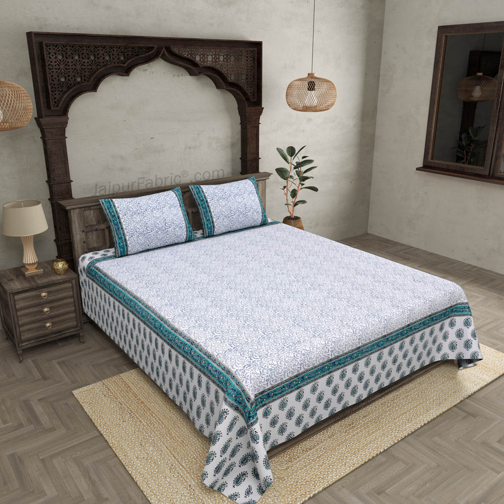 The Blue Opulence Hand Block Print Double Bedsheet