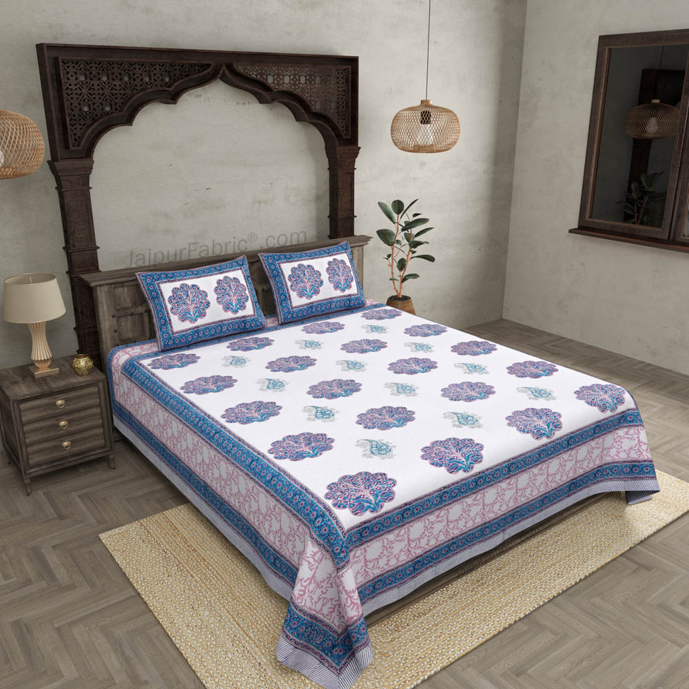 Marvelous Mughal Hand Block Print Double Bedsheet