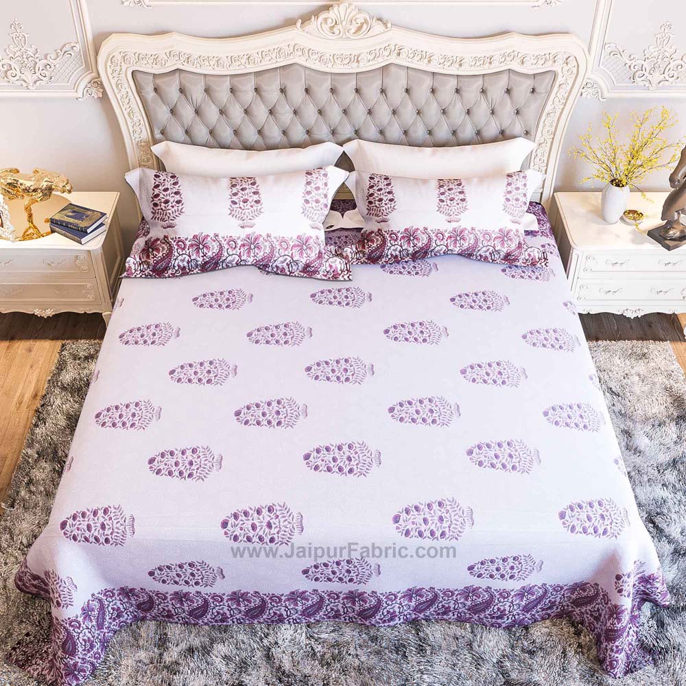 Purple Gamla Hand Block Print Double Bedsheet