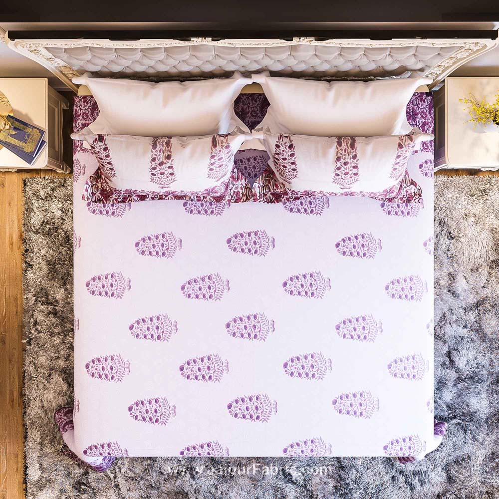 Purple Gamla Hand Block Print Double Bedsheet