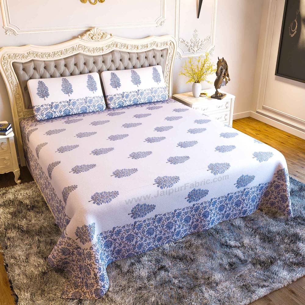 Traditional Tree Blue Hand Block Print Double Bedsheet