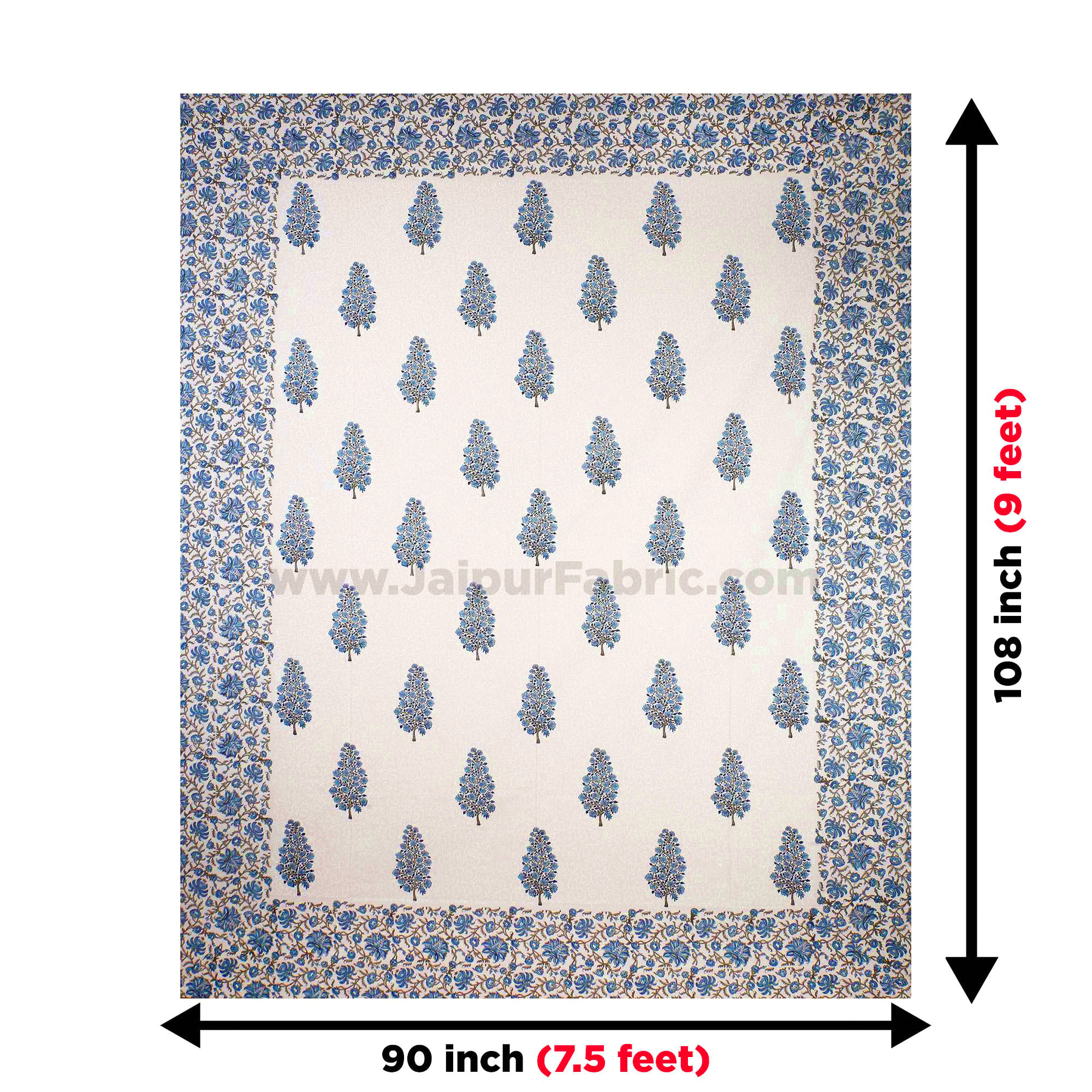 Traditional Tree Blue Hand Block Print Double Bedsheet