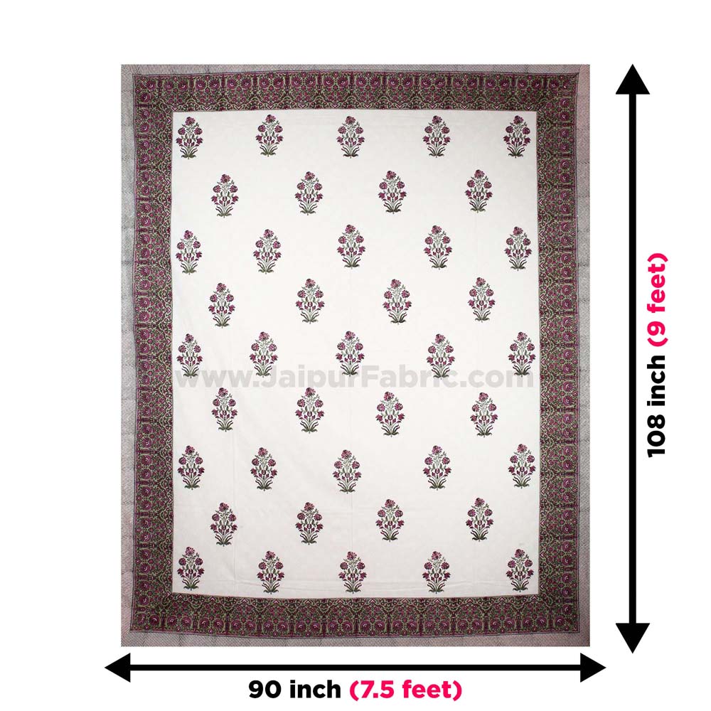 Dark Pink Flora Bunch Hand Block Print Double Bedsheet