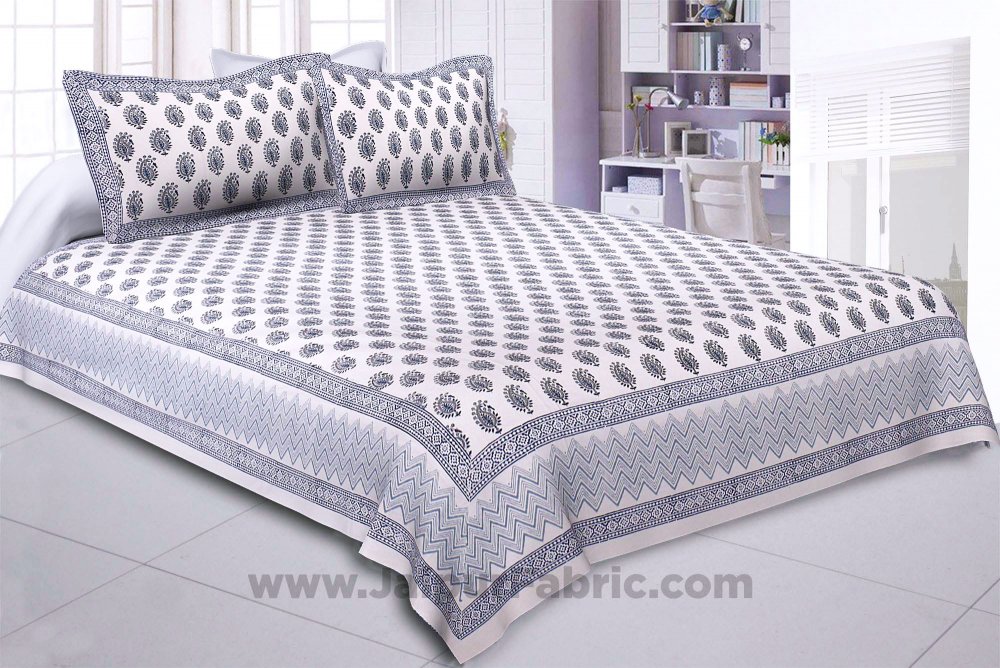 Playful Paisley Blue Hand Block Print Double Bedsheet