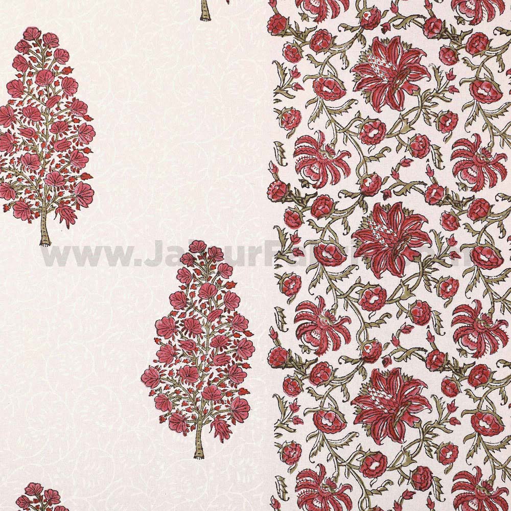 Traditional Tree Pink Hand Block Print Double Bedsheet