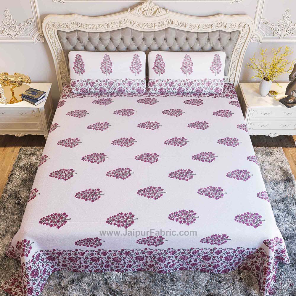 Traditional Tree Pink Hand Block Print Double Bedsheet