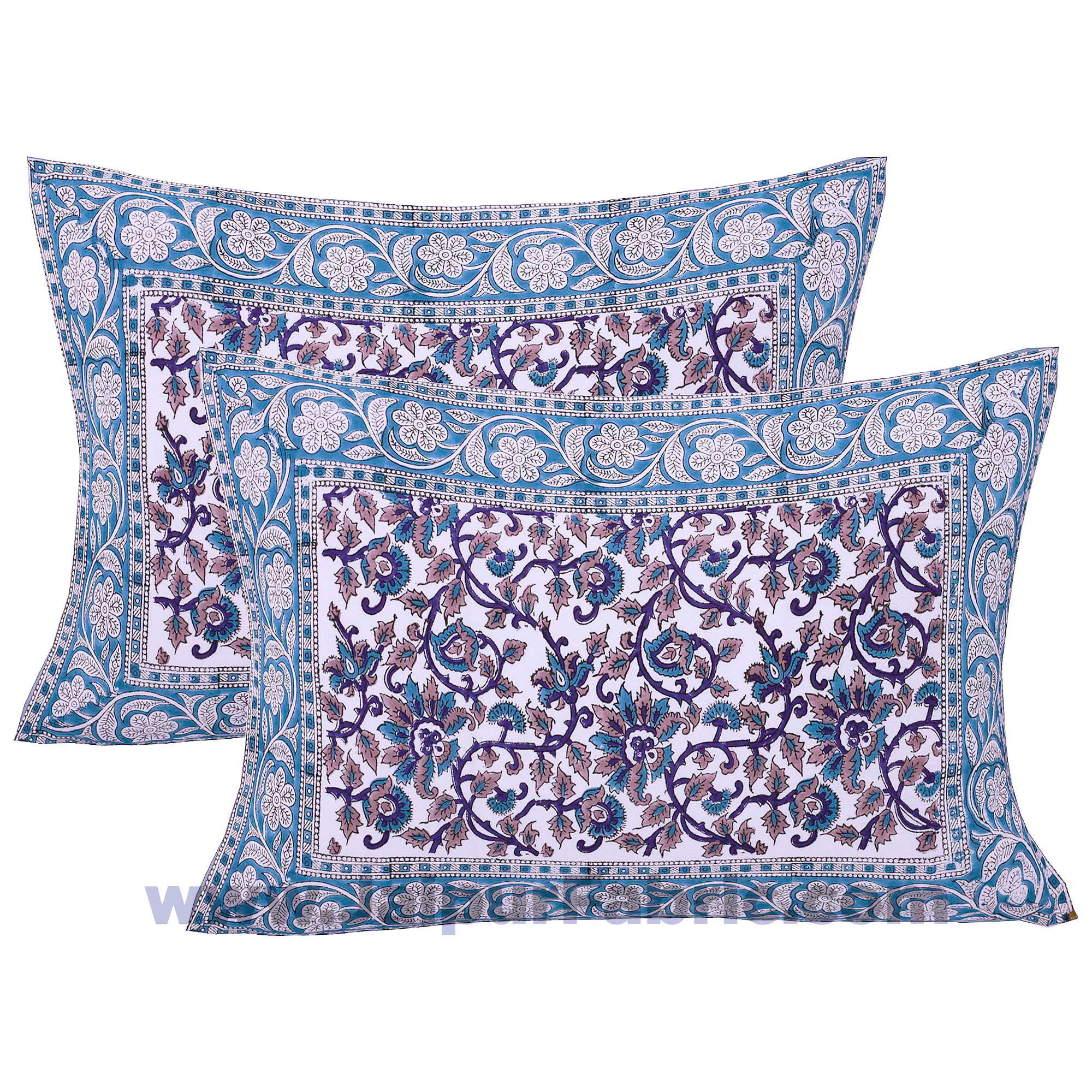 Blue Floral Festoon Hand Block Print Double Bedsheet