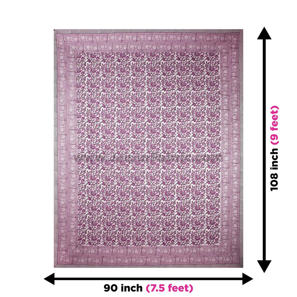 Pink Floral Festoon Hand Block Print Double Bedsheet