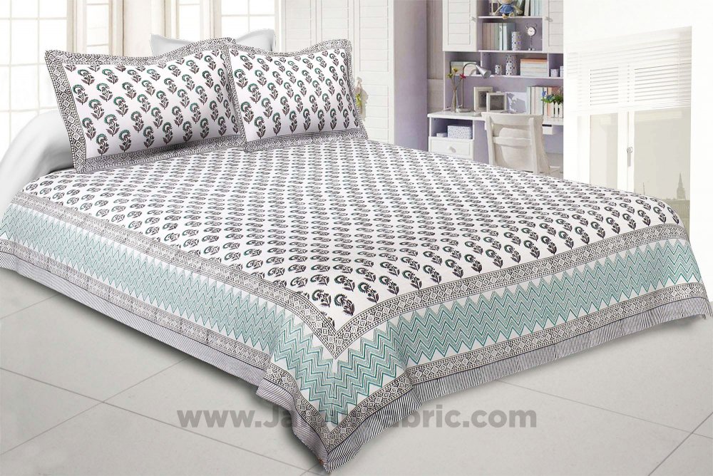 Flighty Green Hand Block Print Double Bedsheet