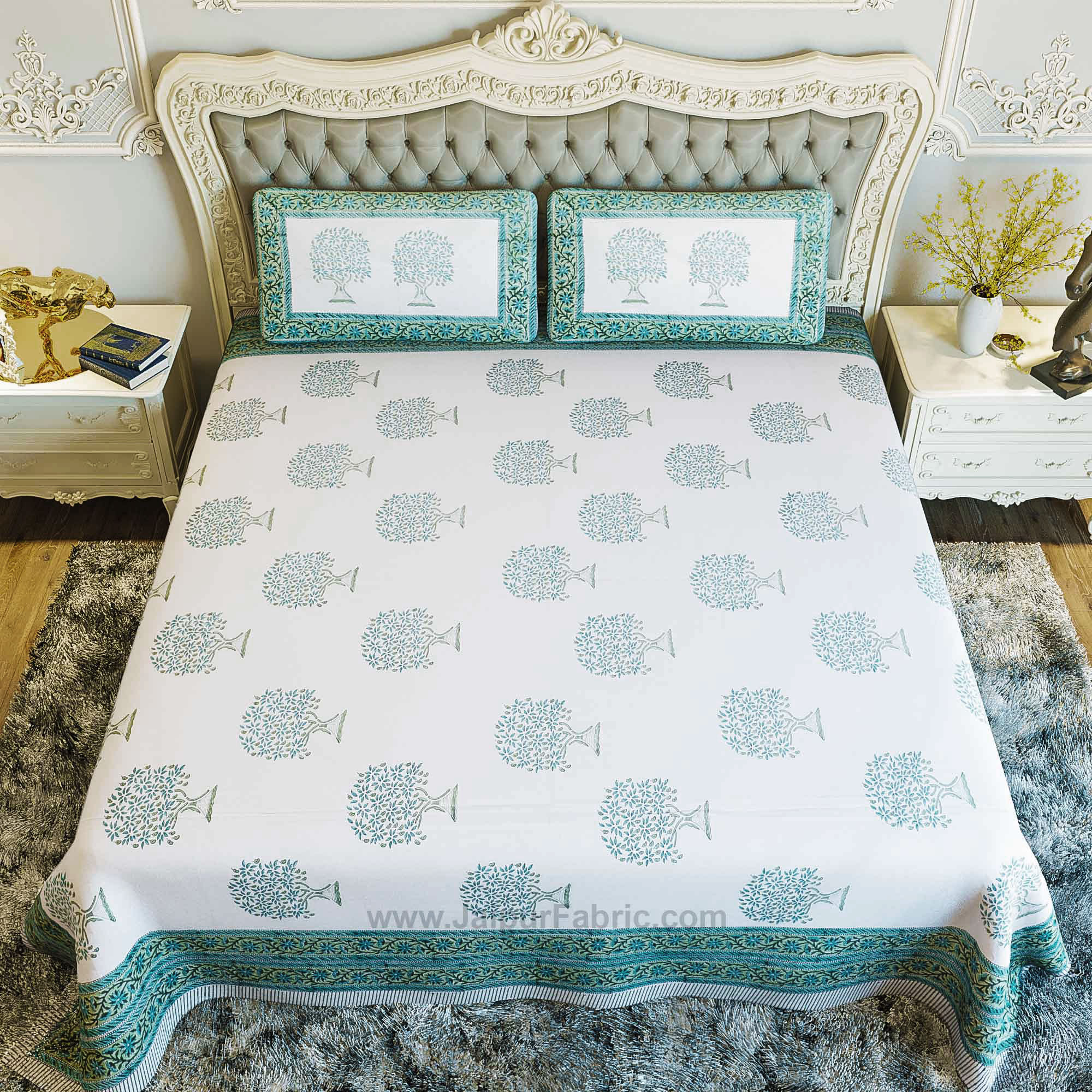 Holy Banyan Tree Green Hand Block Print Double Bedsheet