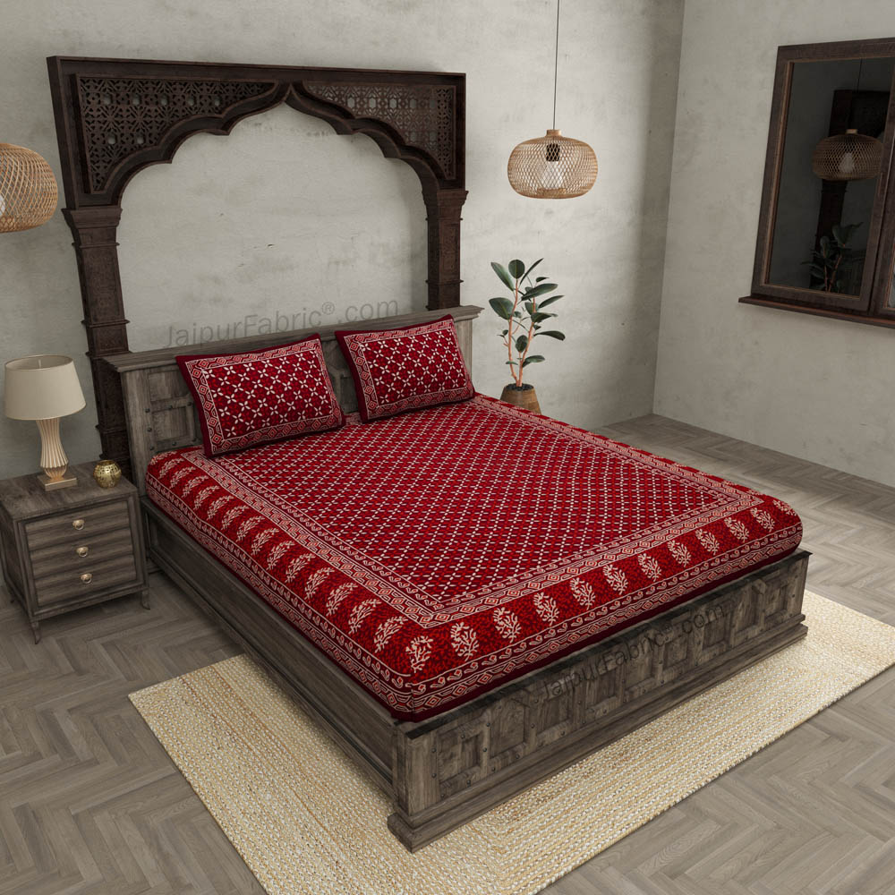 Checkered Lehriya Hand Block Print Double Bedsheet