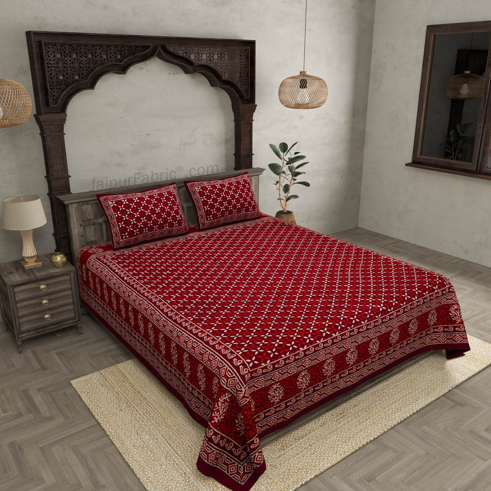 Checkered Lehriya Hand Block Print Double Bedsheet