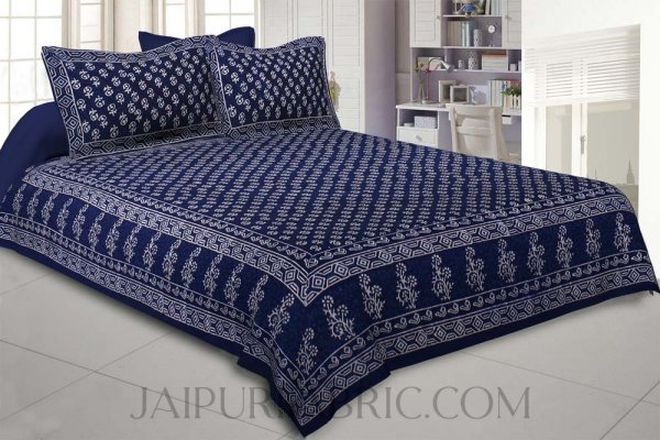 Natural Dye Navy Blue Dabu Print Double Bedsheet