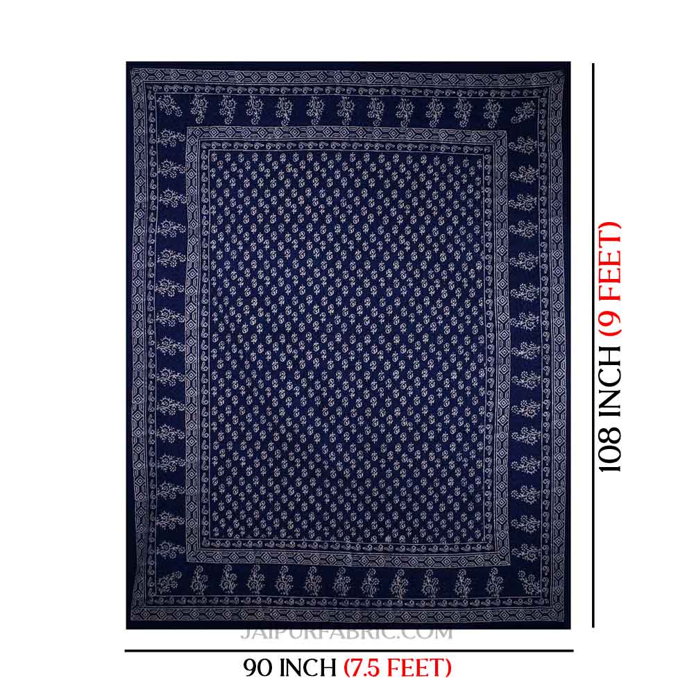 Natural Dye Navy Blue Dabu Print Double Bedsheet