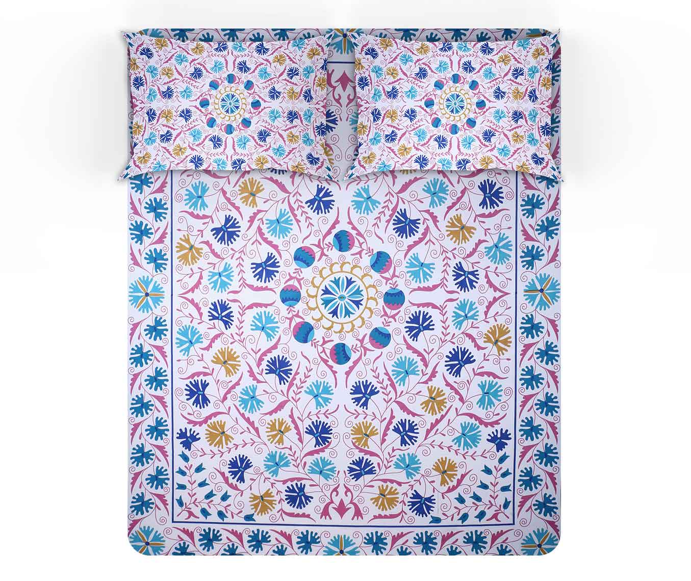 Blue Festive Vibes Double Bedsheet