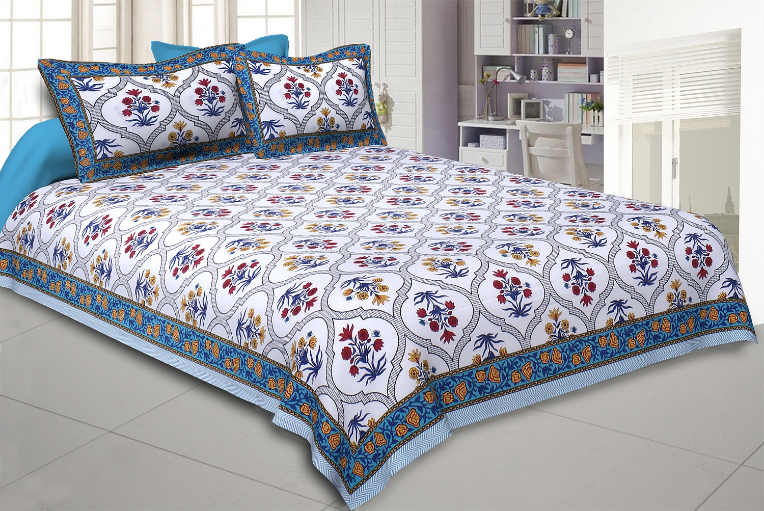 Blue Celebrations Double Bedsheet