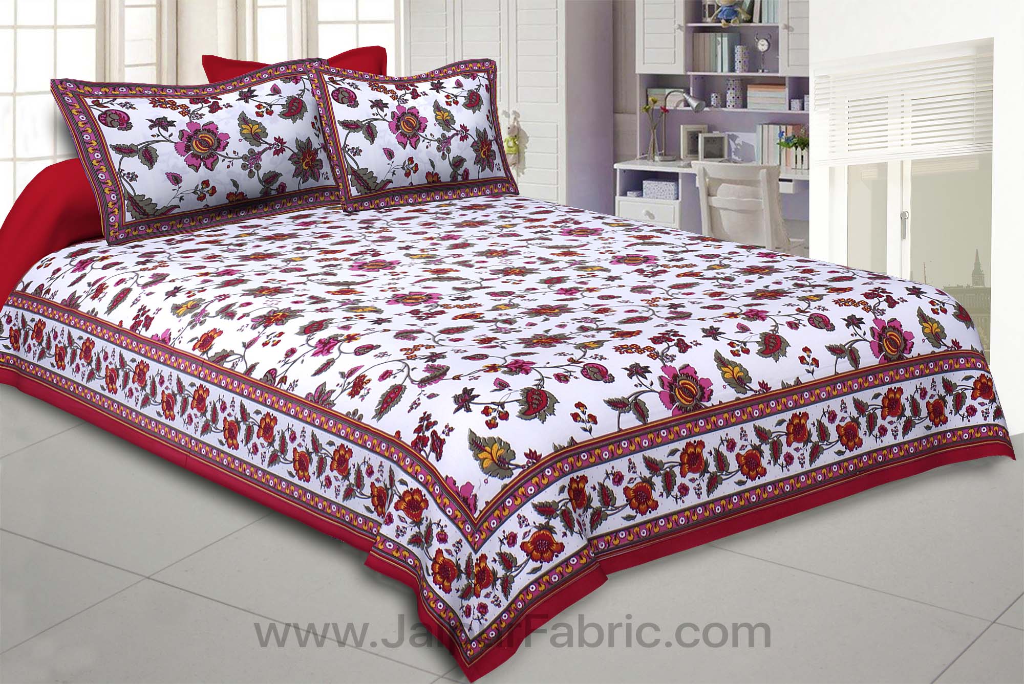 Maroon Jungle Jamboree Double Bedsheet