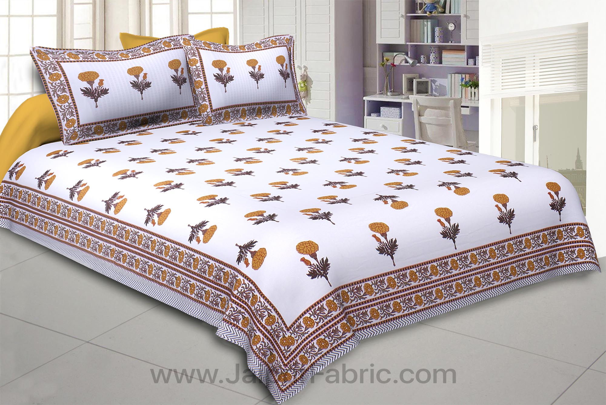 Mustard Mystic Marigold Double Bedsheet