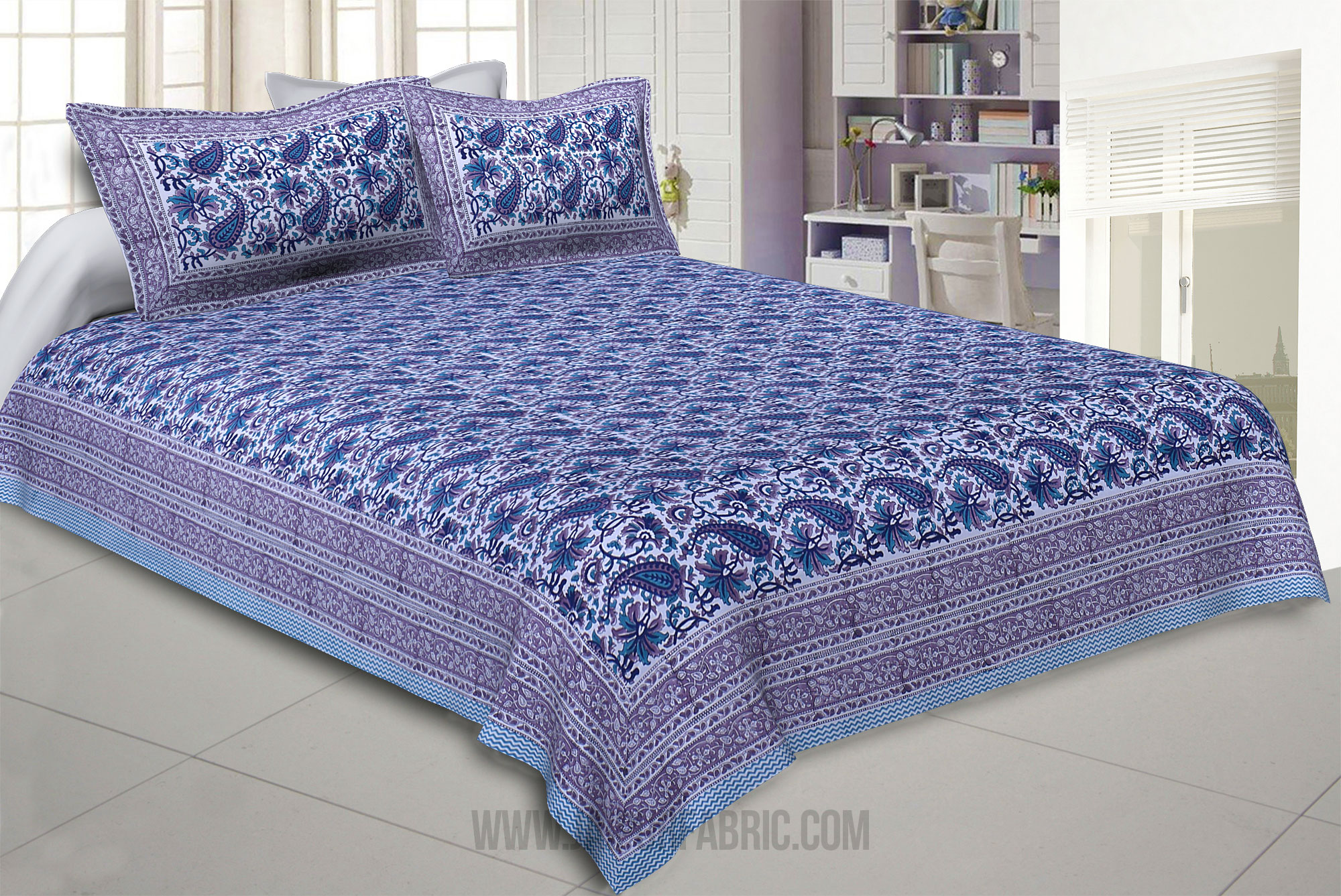 Playful Paisley Blue Hand Block Print Double Bedsheet