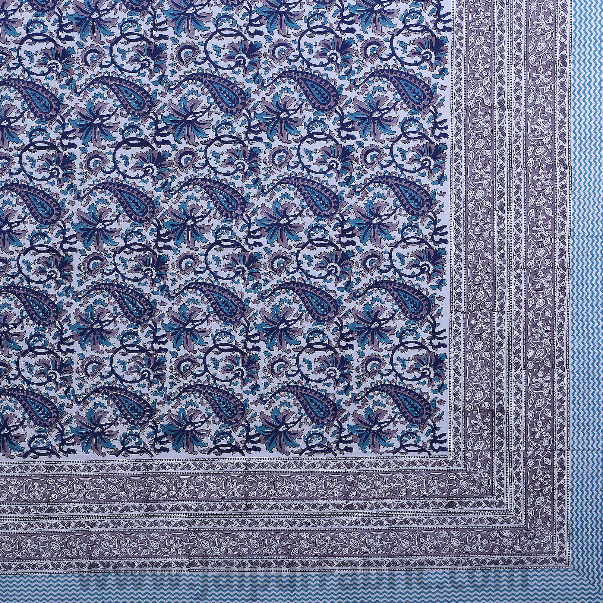 Playful Paisley Blue Hand Block Print Double Bedsheet