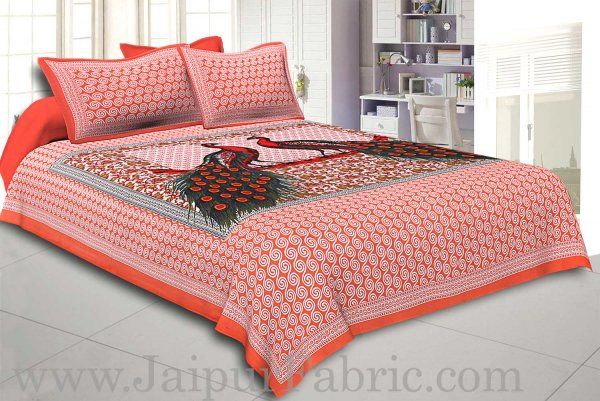 Wholesale Peach Border Double Peacock Design Coton Double Bedsheet